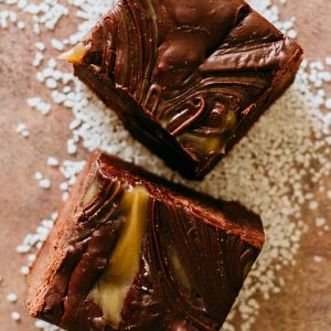 Dark Chocolate Sea Salt Caramel fudge slices